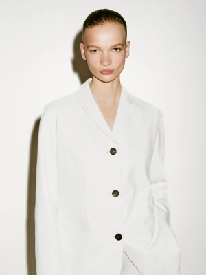 Długa Zamszowa Marynarka Skórzana − Limited Edition - Biały - - Massimo Dutti - Kobieta