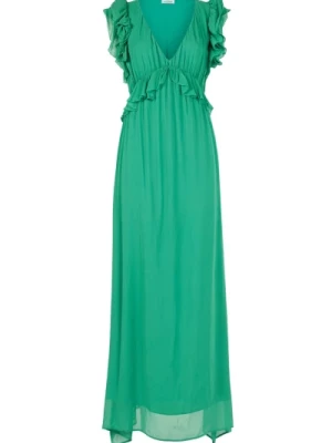 Długa Zielona Sukienka z Dekoltem w Szpic Liu Jo