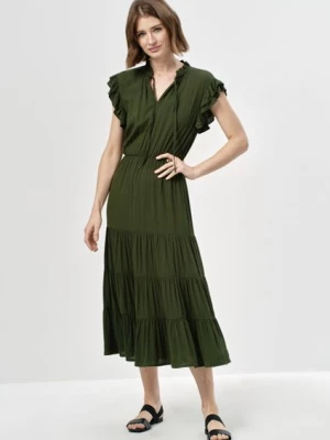 Długa zielona sukienka z wiązaniem OCHNIK