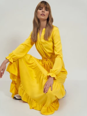 Długa żółta sukienka z falbanką Merg
