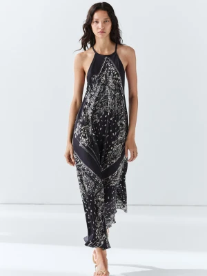 Długa Zwiewna Sukienka Z Dekoltem Halter I Wzorem Paisley - Niebieski - - Massimo Dutti - Kobieta