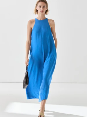 Długa, Zwiewna Sukienka Z Dekoltem Halter - Niebieski - - Massimo Dutti - Kobieta