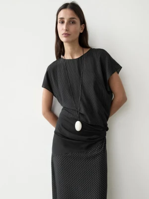 Długa Zwiewna Sukienka Z Nadrukiem I Detalem W Postaci Wiązania - Czarny - - Massimo Dutti - Kobieta