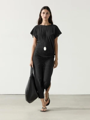 Długa Zwiewna Sukienka Z Nadrukiem I Wiązaniem - Czarny - - Massimo Dutti - Kobieta