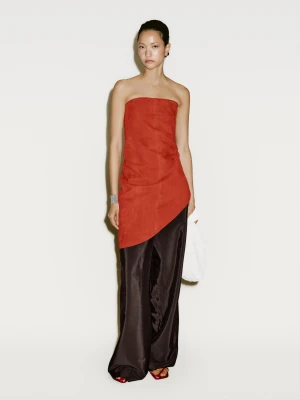 Długi Asymetryczny Top Z Zamszowej Skóry − Limited Edition - Czerwony - - Massimo Dutti - Kobieta