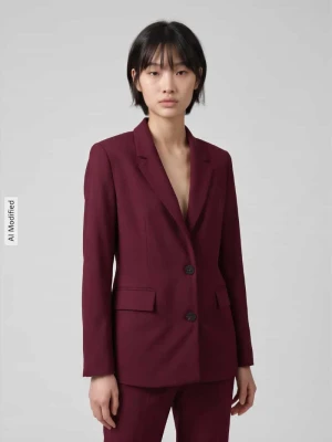Długi blezer o kroju regular fit z mieszanka wiskozy model 'RITA' Selected Bordowy