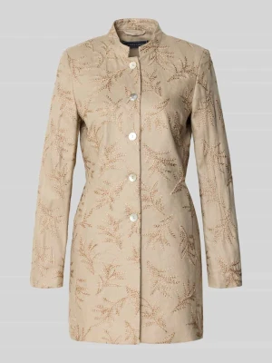 Długi blezer z lnu o kroju slim fit ze stójką WHITE LABEL