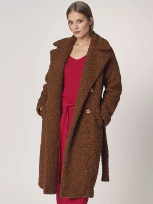Długi brązowy płaszcz damski OCHNIK