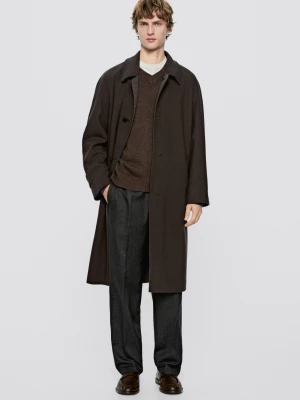 Długi Dwustronny Płaszcz − Limited Edition - Popielaty Brąz - Massimo Dutti - Male