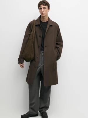 Długi Dwustronny Trencz - Czekoladowy - Massimo Dutti - Male
