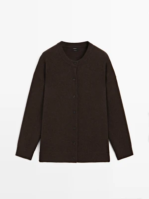 Długi Dzianinowy Kardigan Z Kaszmiru - Czekoladowy - Massimo Dutti - Female