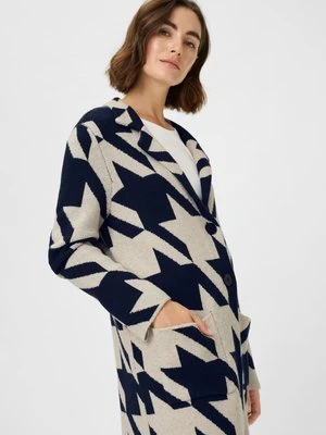 Długi granatowy kardigan damski Henny w pepitkę – New Passion Olsen