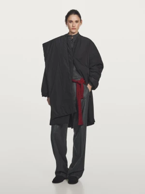 Długi Hydrofobowy Płaszcz Pikowany Z Szalikiem - Czarny - - Massimo Dutti - Kobieta
