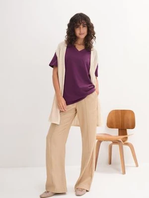 Długi i szeroki T-shirt z dekoltem w serek, krótki rękaw (5 sztuk) bonprix