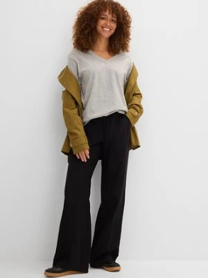 Długi i szeroki T-shirt z dekoltem w serek, krótki rękaw (5 sztuk) bonprix