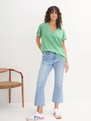 Długi i szeroki T-shirt z dekoltem w szpic (5 sztuk), krótki rękaw bonprix