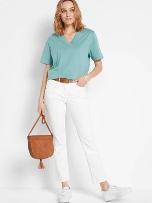 Długi i szeroki T-shirt z dekoltem w szpic (5 sztuk), krótki rękaw bonprix