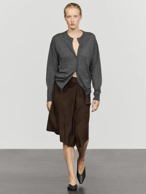 Długi Kardigan Z Dzianiny Na Guziki - Szary Średni - Massimo Dutti - Female