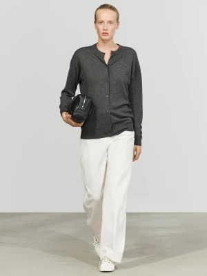 Długi Kardigan Z Dzianiny Na Guziki - Szary Średni - Massimo Dutti - Female