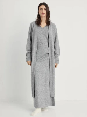 Długi kardigan z dzianiny szary - Kobieta - - MANGO