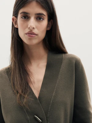 Długi Kardigan Z Ozdobnymi Guzikami - Szarawozielony - - Massimo Dutti - Kobieta