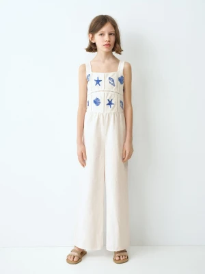 Długi kombinezon z haftowanymi detalami biały - Dzieci - - MANGO KIDS