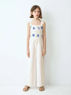 Długi kombinezon z haftowanymi detalami biały - Dzieci - - MANGO KIDS