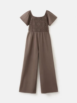 Długi kombinezon z haftowanymi detalami brązowy - Dzieci - lata - MANGO KIDS