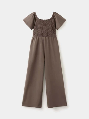 Długi kombinezon z haftowanymi detalami brązowy - Dzieci - lata - MANGO KIDS