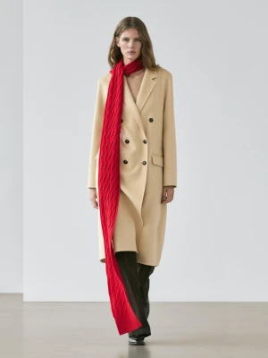 Długi Kopertowy Płaszcz Z Mieszanki Wełny - Żółty - - Massimo Dutti - Kobieta