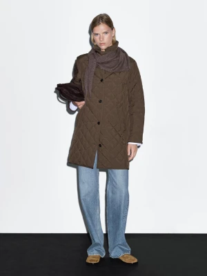 Długa Lekka Kurtka Pikowana - Khaki - - Massimo Dutti - Kobieta
