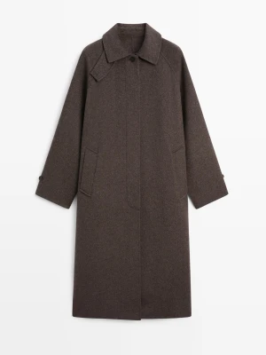 Długi Melanżowy Płaszcz Z Mieszanki Wełny - Ołowiany - Massimo Dutti - Female