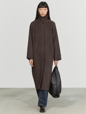 Długi Płaszcz Z Mieszanki Wełny Melanżowej - Ołowiany - Massimo Dutti - Female