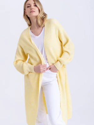 Długi miękki kardigan z kieszeniami, jasnożółty Greenpoint