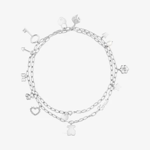 Długi Naszyjnik Ze Stali Z Perłą Hodowaną I Wiszącymi Charmsami Tous Charming - Tous Rozmiar