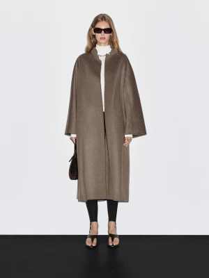 Długi Niezapinany Płaszcz Z Mieszanki Wełny - Brązowy - - Massimo Dutti - Kobieta
