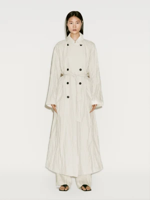 Długi, Obszerny Trencz Z Mieszanki Bawełny - Limited Edition - Surowy - - Massimo Dutti - Kobieta