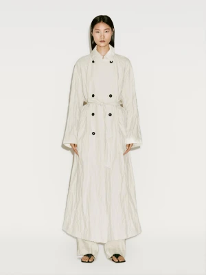 Długi, Obszerny Trencz Z Mieszanki Bawełny - Limited Edition - Surowy - - Massimo Dutti - Kobieta