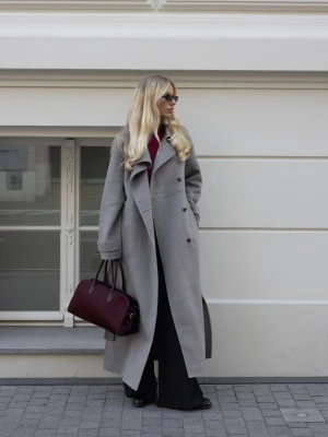 Długi płaszcz double face z wełną w odcieniu taupe TARANKO