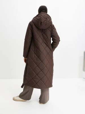 Długi płaszcz pikowany z kapturem bonprix