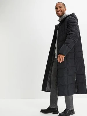 Długi płaszcz pikowany z kapturem bonprix