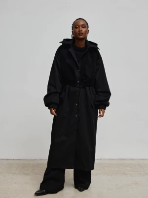 Długi płaszcz typu oversize w kolorze TOTALY BLACK - HUNTER-M/L Marsala
