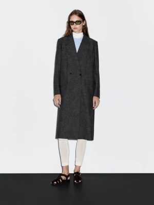 Zdjęcie produktu Długi Płaszcz W Jodełkę - Ciemnoszary - - Massimo Dutti - Kobieta