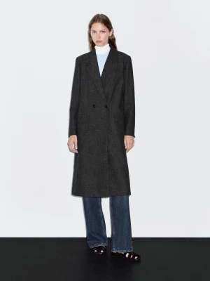 Długi Płaszcz W Jodełkę - Ciemnoszary - - Massimo Dutti - Kobieta