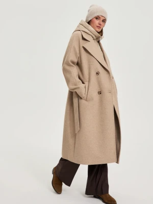 Długi płaszcz w kapturem beżowy Moodo