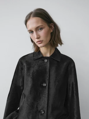 Długi Płaszcz Z Jagnięcej Skóry - Czarny - - Massimo Dutti - Kobieta