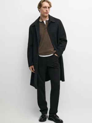 Długi Płaszcz Z Mieszanki Wełny - Brudnoszary - Massimo Dutti - Male