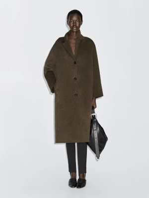 Długi Płaszcz Z Mieszanki Wełny - Ciemny Khaki - - Massimo Dutti - Kobieta