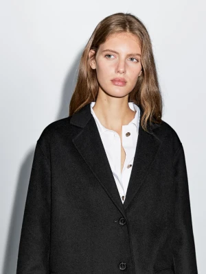 Długi Płaszcz Z Mieszanki Wełny - Czarny - - Massimo Dutti - Kobieta