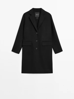 Długi Płaszcz Z Mieszanki Wełny - Czarny - - Massimo Dutti - Kobieta